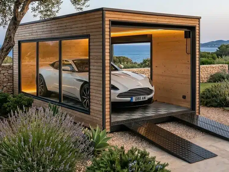 Garage Inno'Kub avec porte latérale ouverte